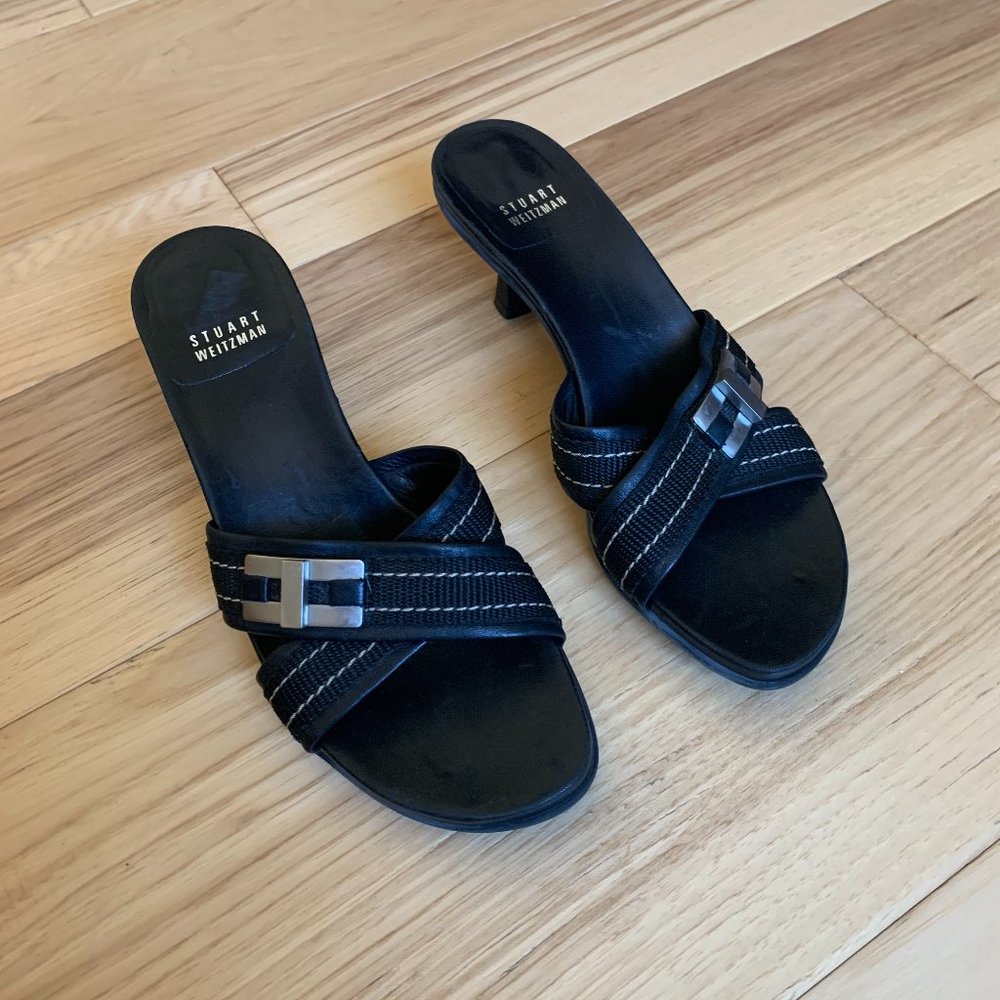 Stuart Weitzman Black Slide Kitten Heels, Size 7 1/2